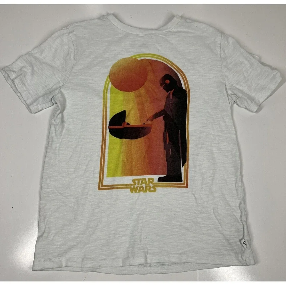 Gap Kids White Star Wars‎ The Mandalorian Short Sleeve Shirt Kids SZ Large